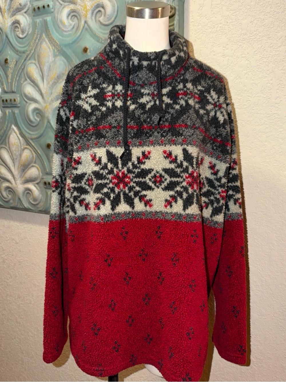 Vintage 90s Real Comfort Fleece L Fair Isle Snowflake Ski Lodge USA Pullover